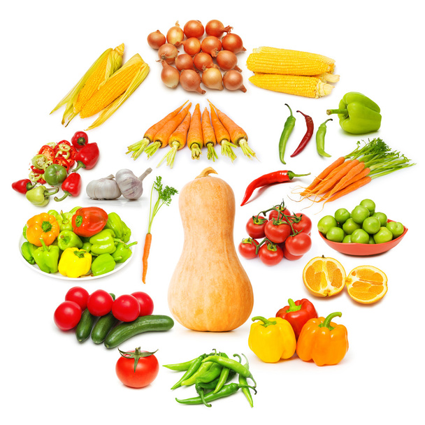 Круг с большим количеством продуктов питания
 - Фото, изображение