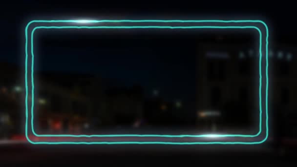 Neon keret wiggling ragyog a főcím - éjszakai város háttér - Felvétel, videó