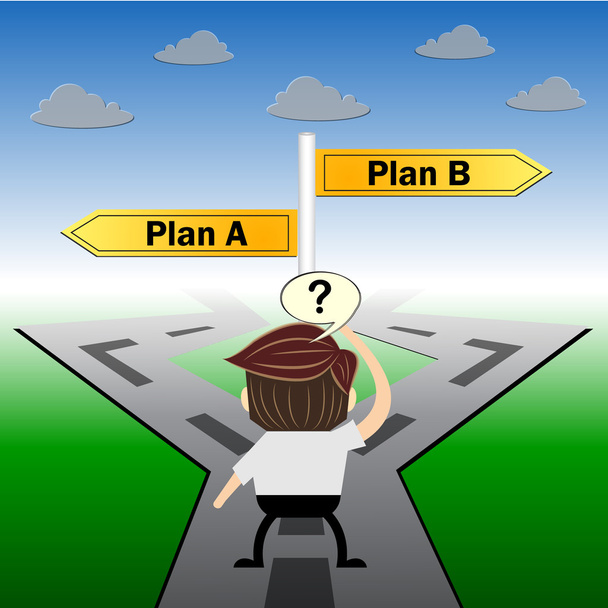 дизайн метафоричного гумору, план a-план b вибору концепції дорожнього знака
 - Вектор, зображення