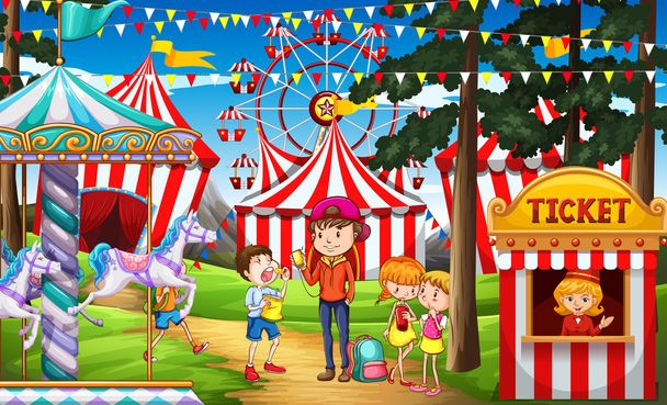 Люди веселятся в цирке
 - Вектор,изображение