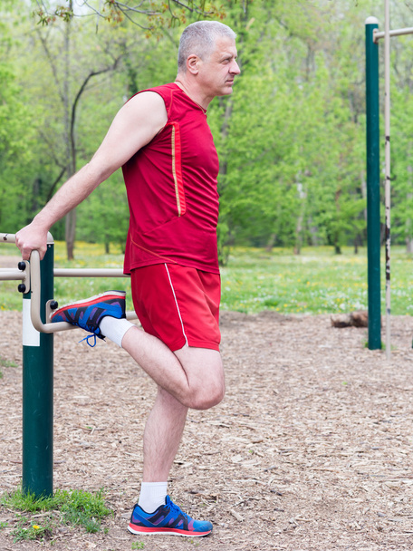 Senior Exercising In Sport Park - Fotoğraf, Görsel