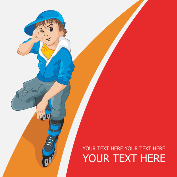 Cheerful teenager on roller skates. - Vector, Image