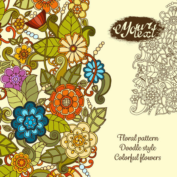 Greeting card with colorful doodle flowers. - Vector, afbeelding