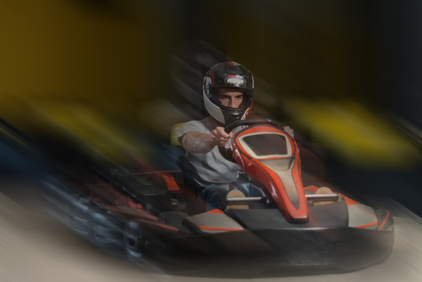 Rushing Kart And Safety Barriers Karting Race - Zdjęcie, obraz