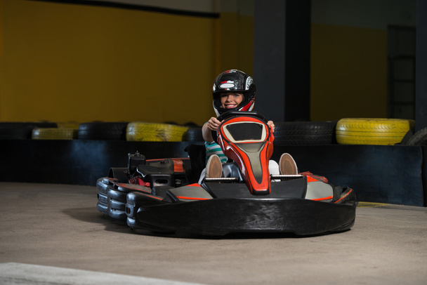 Rushing Kart And Safety Barriers Karting Race - Foto, immagini