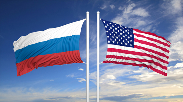 Αμερικανικές και ρωσικές σημαίες - Φωτογραφία, εικόνα