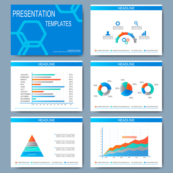 Набор векторных шаблонов для слайдов представления. Современный бизнес-дизайн с графиками и графиками
 - Вектор,изображение