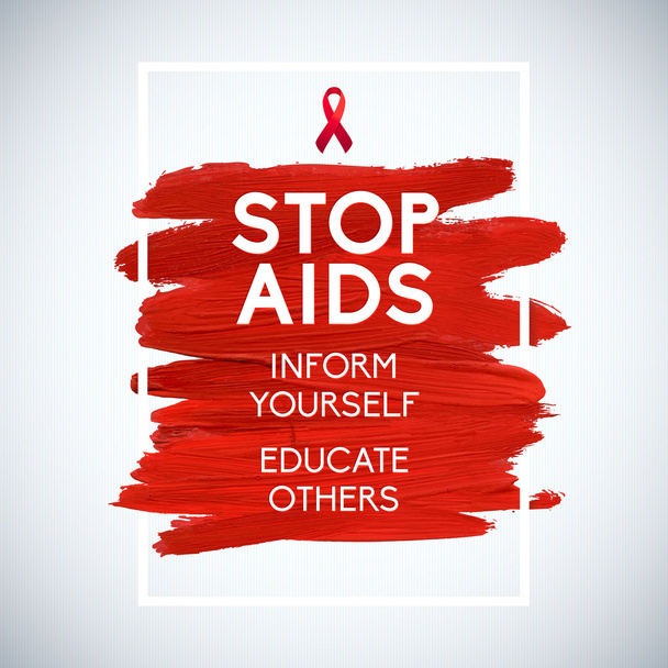 World Aids Day concept with typography and red ribbon of aids awareness. 1st December. Red brush stroke poster - Vecteur, image
