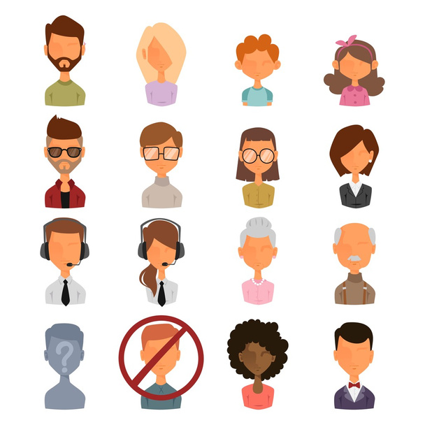 Set of people portrait face icon - Vector, Image