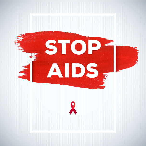 World Aids Day concept with typography and red ribbon of aids awareness. 1st December. Red brush stroke poster - Vektör, Görsel