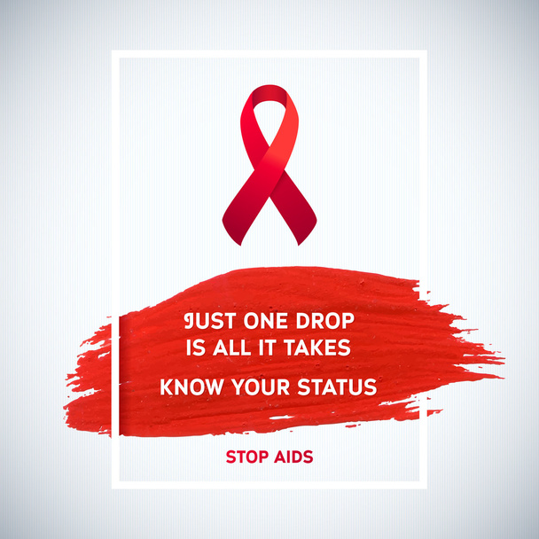 World Aids Day concept with typography and red ribbon of aids awareness. 1st December. Red brush stroke poster - Vector, Image