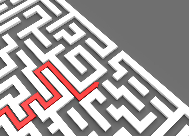 Piros nyíl vezet egy labirintus - Fotó, kép