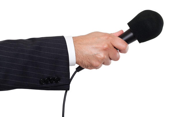 Person's hand holding a microphone - Foto, afbeelding