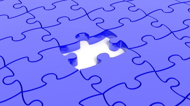 Fond abstrait avec pièces de puzzle bleu une pièce manquante
. - Photo, image
