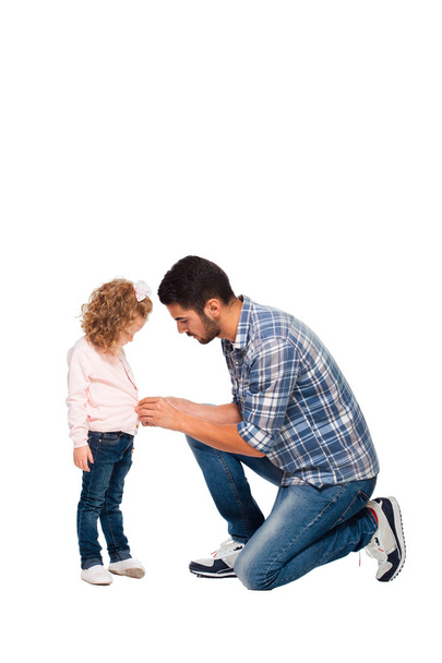 father arranging backpack of his daughter  - Φωτογραφία, εικόνα