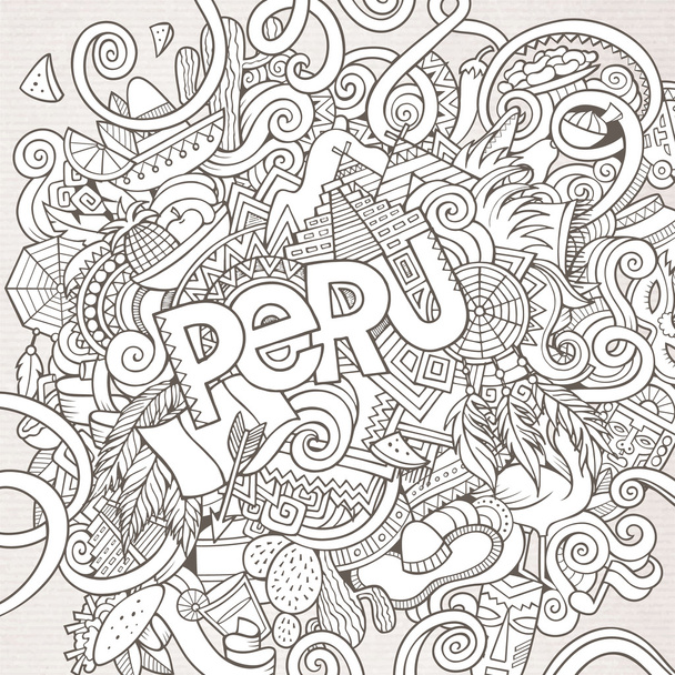 Peru lettering mão e doodles elementos de fundo
 - Vetor, Imagem