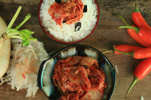 Kimchi turp haşlanmış pirinç - Fotoğraf, Görsel