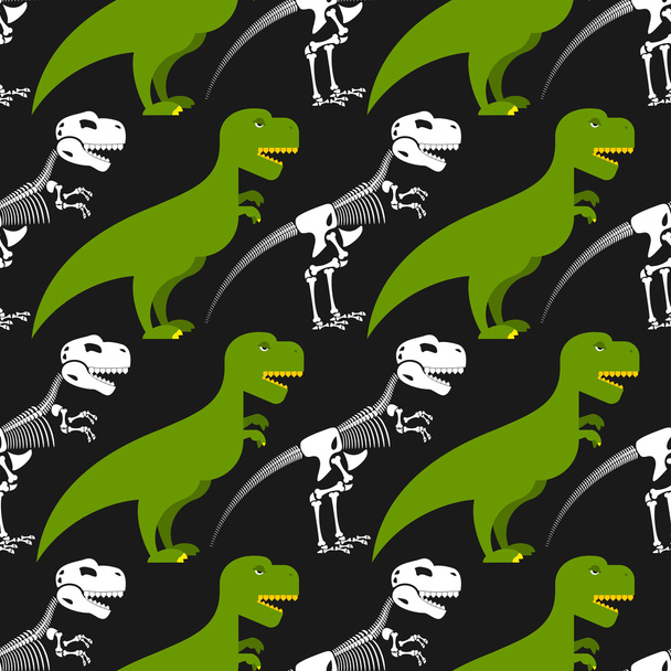 Dinosaur skeleton and seamless pattern. Green prehistoric monste - Вектор, зображення