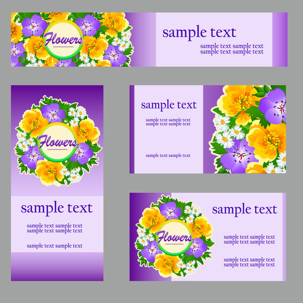 Set of cards with a picture of wild flowers, business brand - Vektor, kép