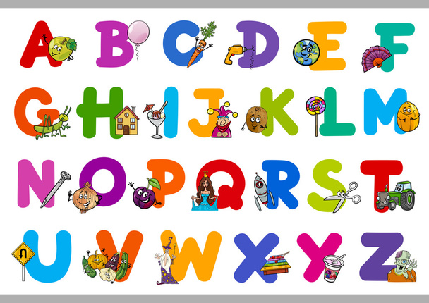 educational cartoon alphabet for kids - Vektör, Görsel