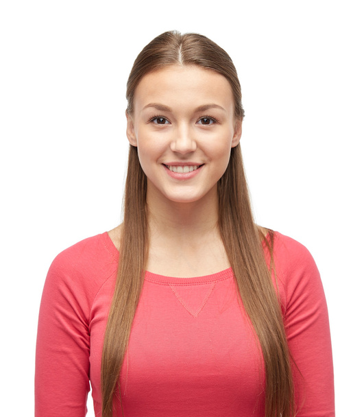 sonriente joven mujer o adolescente chica en jersey
 - Foto, Imagen