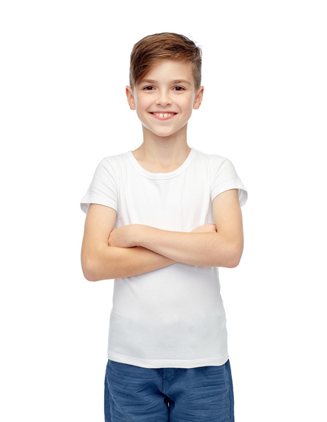 happy boy in white t-shirt and jeans - Fotoğraf, Görsel
