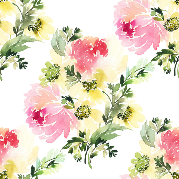 Seamless pattern with flowers watercolor. Gentle colors. - Fotoğraf, Görsel