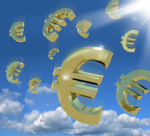 Euro Signs Falling From The Sky As A Sign Of Wealth - Photo, Image
