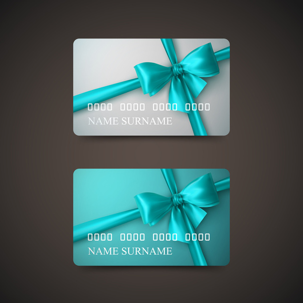 Gift Cards With Azure Bow And Ribbon. - Vector, Image