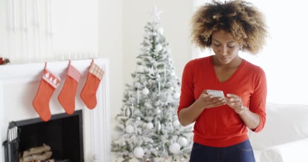 woman checking Christmas messages - Felvétel, videó