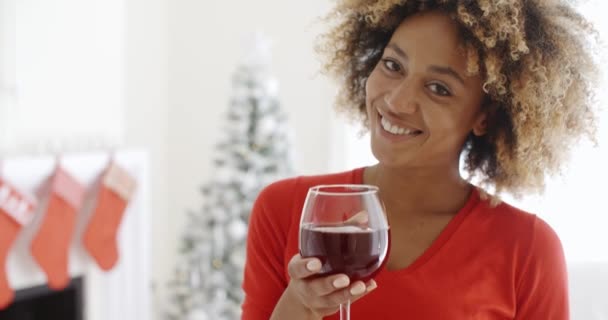 woman offering Christmas toast - Video