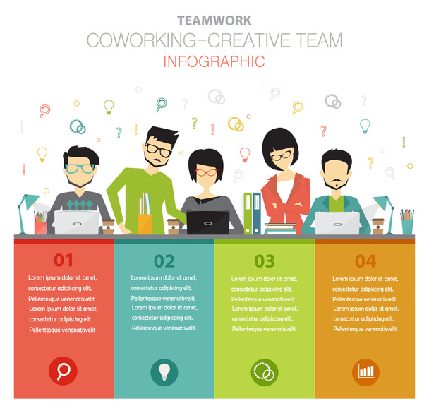 coworking, creative team infographic concept - Vektor, Bild