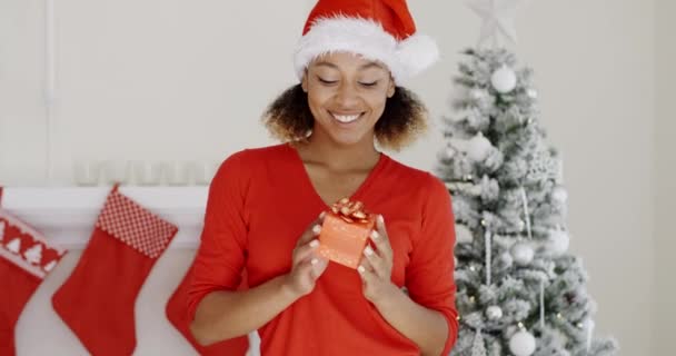 woman holding Christmas gift - Filmati, video