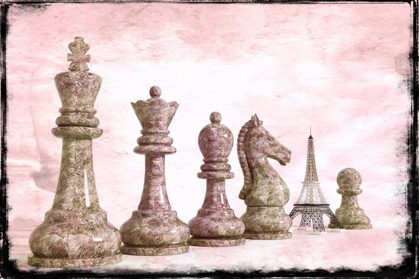 Eiffel Tower 3D replaces tower in chess game - Photo, Image