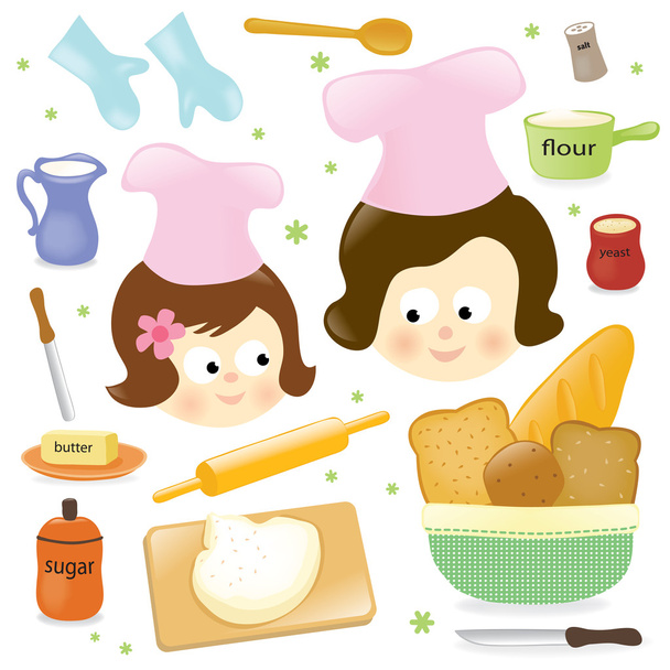 Mother and daughter baking - Vector, Image