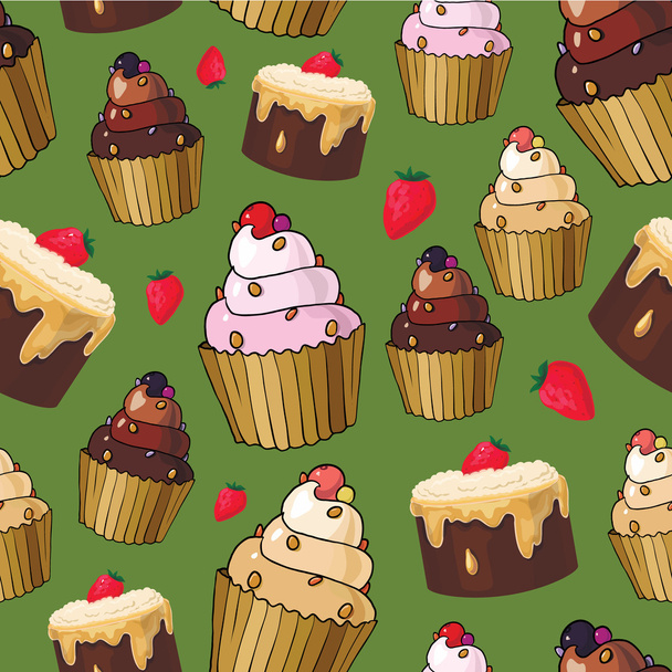 桜のカップケーキとシームレスなパターン - ベクター画像