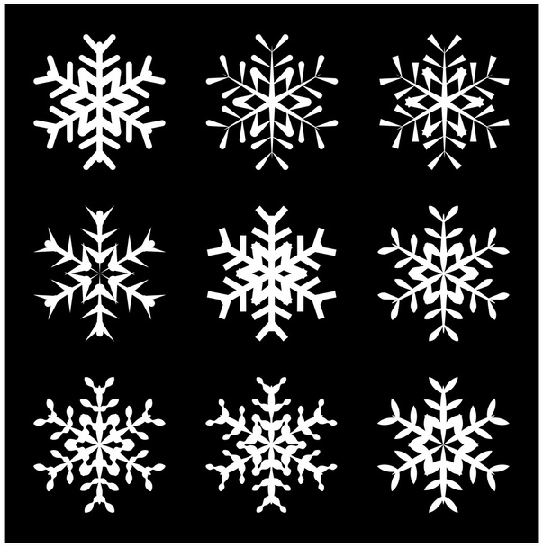 Icono de silueta de copo de nieve, símbolo, diseño. Invierno, ilustración vectorial de Navidad aislada sobre el fondo negro
. - Vector, Imagen