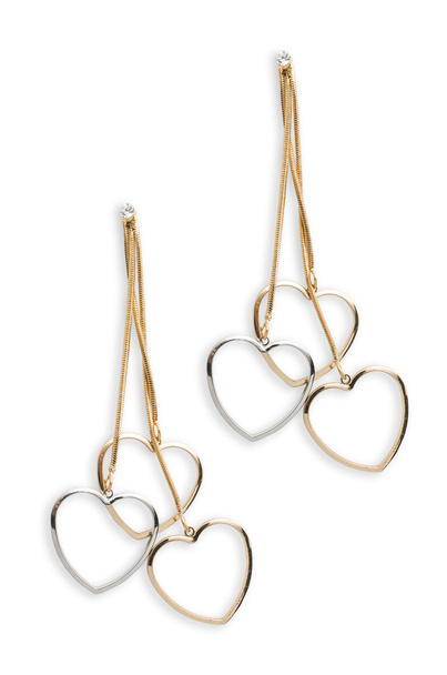 χρυσά σκουλαρίκια καρδιές απομονωθεί σε λευκό - Φωτογραφία, εικόνα
