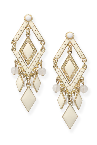 золотые серьги с бриллиантами, выделенными на белом
 - Фото, изображение