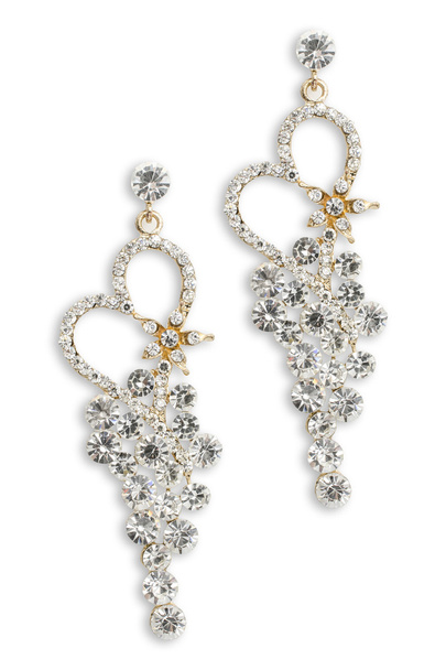 boucles d'oreilles en or avec diamants isolés sur blanc
 - Photo, image