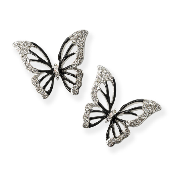 Μαύρο σκουλαρίκια με πεταλούδες που απομονώνονται σε λευκό - Φωτογραφία, εικόνα