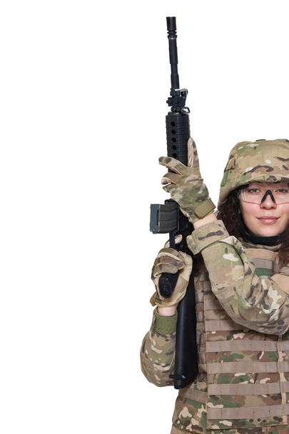 Beautiful army girl with rifle - Φωτογραφία, εικόνα