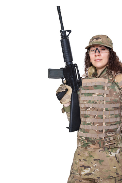 Beautiful army girl with rifle - Fotoğraf, Görsel
