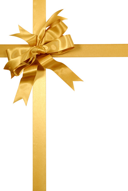 Yellow gold gift ribbon bow isolated on white background vertica - Photo, Image