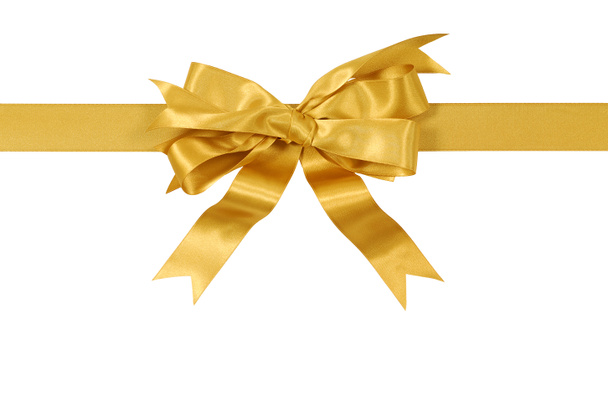 Sárga arany ajándék szalag íj egyenes vízszintes elszigetelt Pünkösd - Fotó, kép