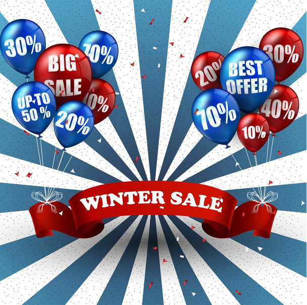 Winter sale balloons and discounts background - Vector, Image