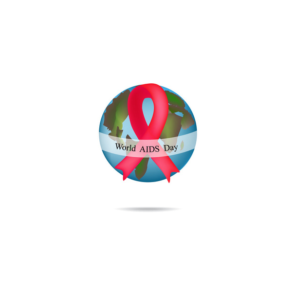 Παγκόσμια ημέρα κατά του Aids. Υδρόγειο με κόκκινη κορδέλα. Vector εικονογράφηση - Διάνυσμα, εικόνα