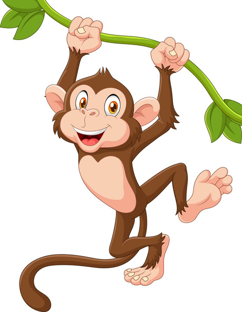 Χαριτωμένο ζώο μαϊμού κρέμεται σε ένα αμπέλι - Διάνυσμα, εικόνα
