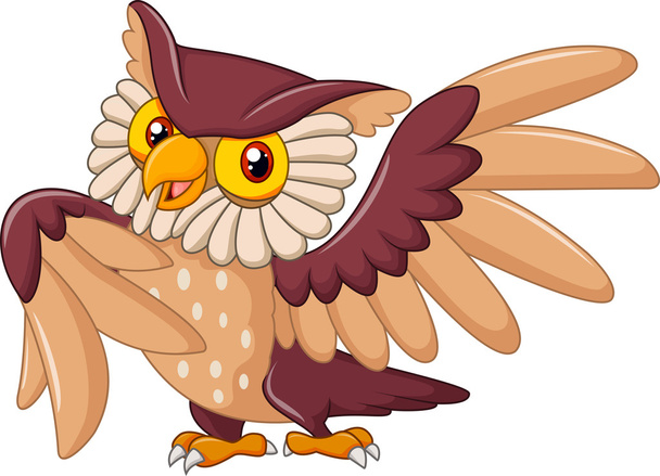 Desenhos animados engraçado coruja pássaro posando
 - Vetor, Imagem