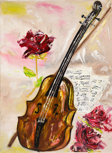 skrzypce i róże - Zdjęcie, obraz